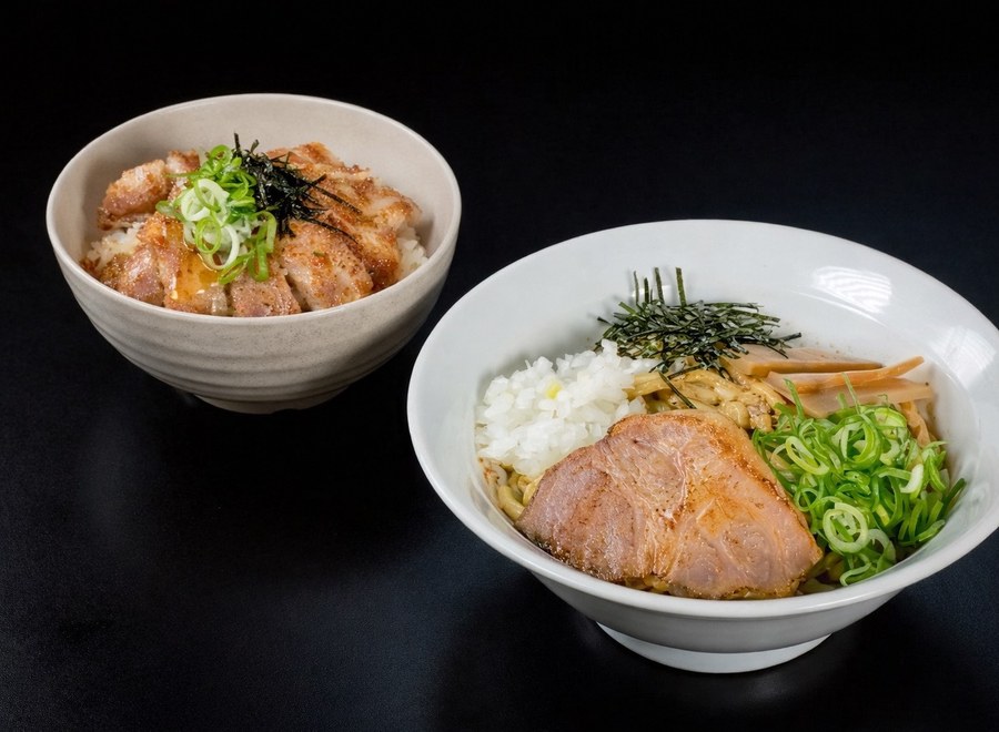 煮干し醤油まぜそばと豚軟骨丼セット